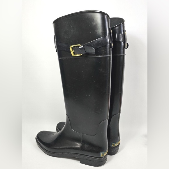 Lauren Ralph Lauren Shoes - Ralph Lauren Black Tall Rain Boots with classic Gold Buckle size 10